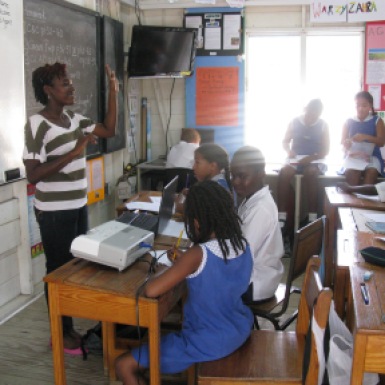 Versia Harris addresses the J4 students at St. Gabriel's Primary School
