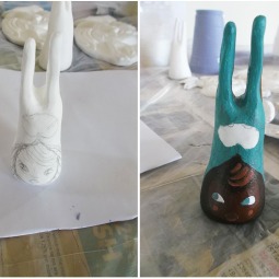 Painting the bunny casts.