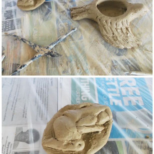 Finishing the clay sculpture.